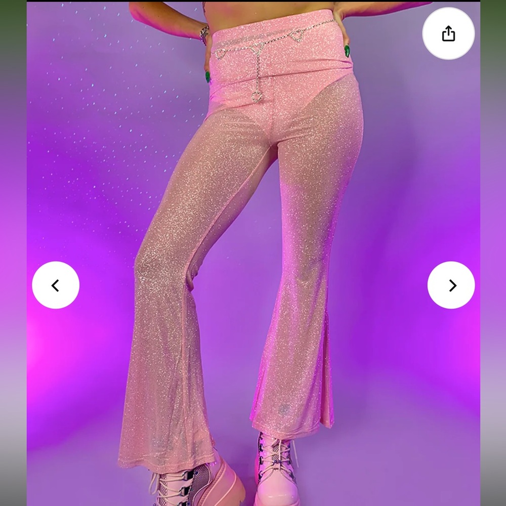 Pink glitter mesh bell bottoms